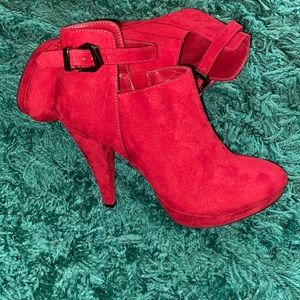 DIBA faux suede red booties with strap size 8